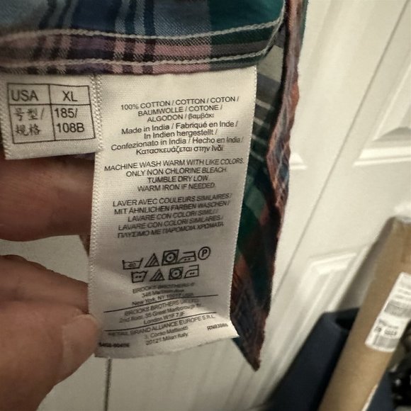 Brooks Brothers Shirt 346 Mens Plaid Button Down Madras X Large Short Sleeve - Picture 7 of 7